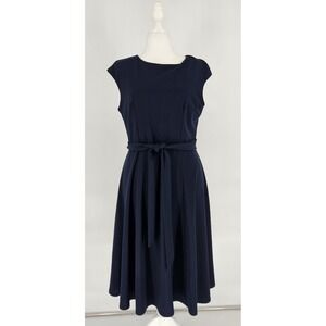 Dress Tells Navy Blue Sleeveless Fit and Flare Midi Dress with Belt XL
